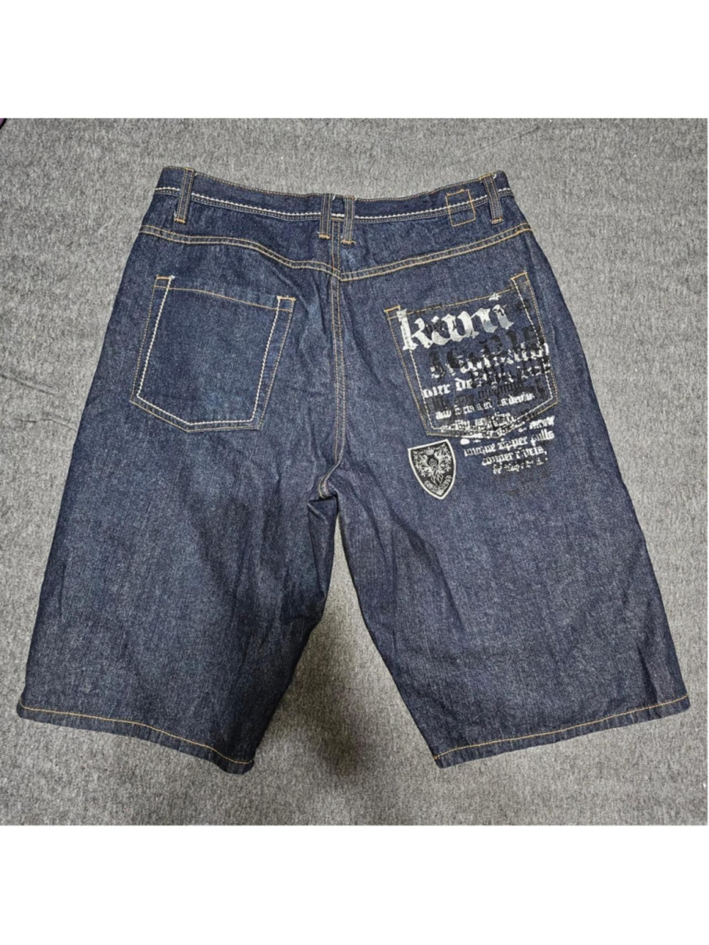 Vintage Karl Kani Baggy Denim Jorts Y2K Hip Hop Size 36 Blue - Picture 2 of 8
